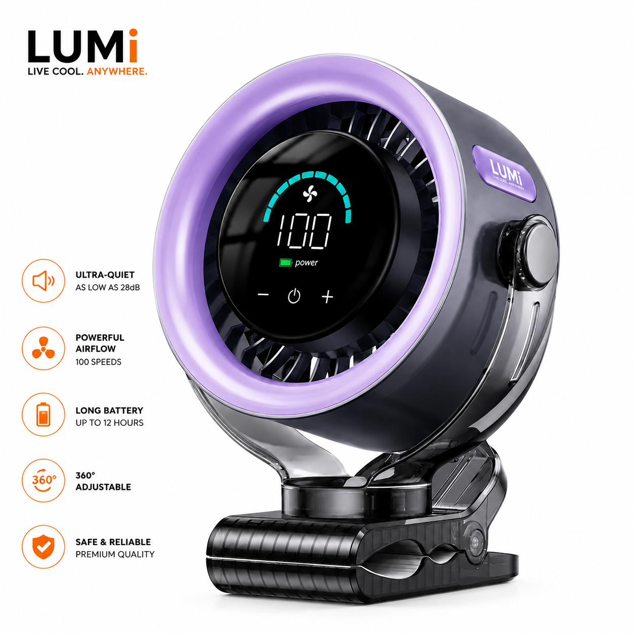LUMI™ Portable 100 Speed Clip-On Fan