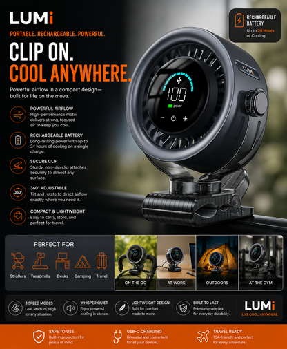 LUMI™ Portable 100 Speed Clip-On Fan